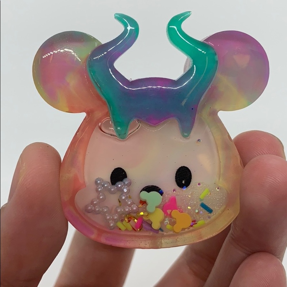 Handmade mickey maleficent badge reel rainbow